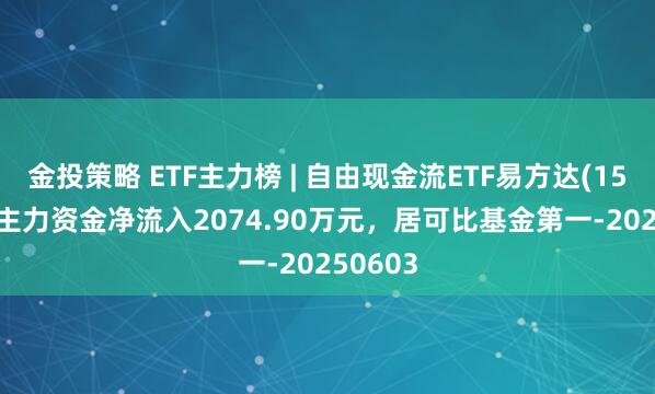 金投策略 ETF主力榜 | 自由现金流ETF易方达(159222)主力资金净流入2074.90万元，居可比基金第一-20250603
